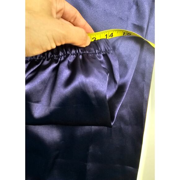 XL lounge sleep set silky navy blue button front elastic waist wode leg NWOT - Picture 3 of 8